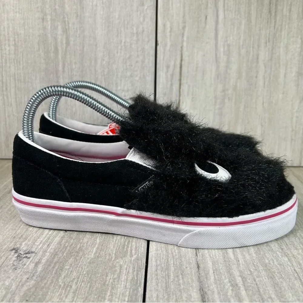 New Vans Slip On Fuzzy Monster Faux Fur Black Pink Shoes Youth Kids Size 5 - Picture 4 of 11
